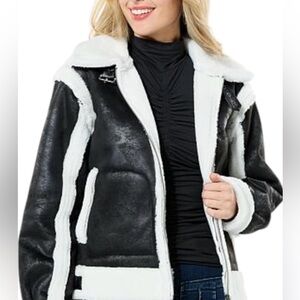 G by Giuliana Black Label Faux Suede and Shearling Zip-Front Coat - Black